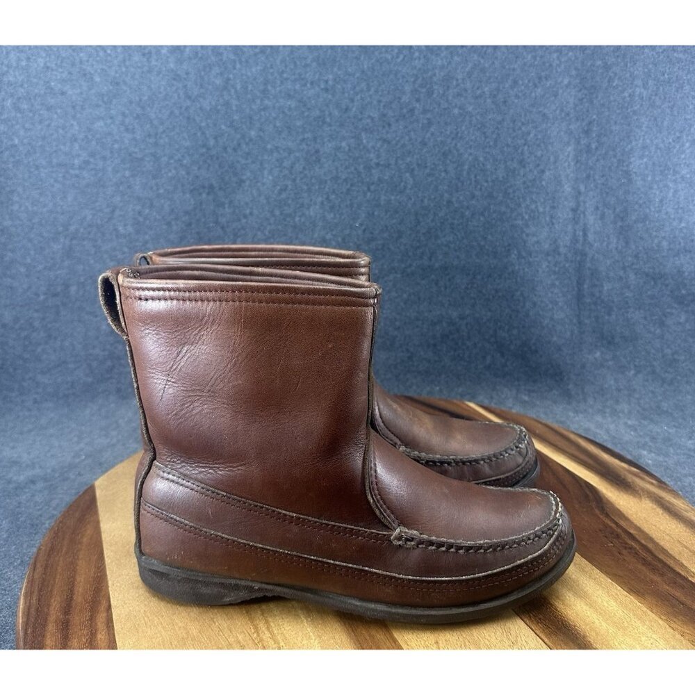 Vtg LL Bean Leather Gokey Moc Toe Boots Womens Sz 7 Cursive Label Sheer Lined